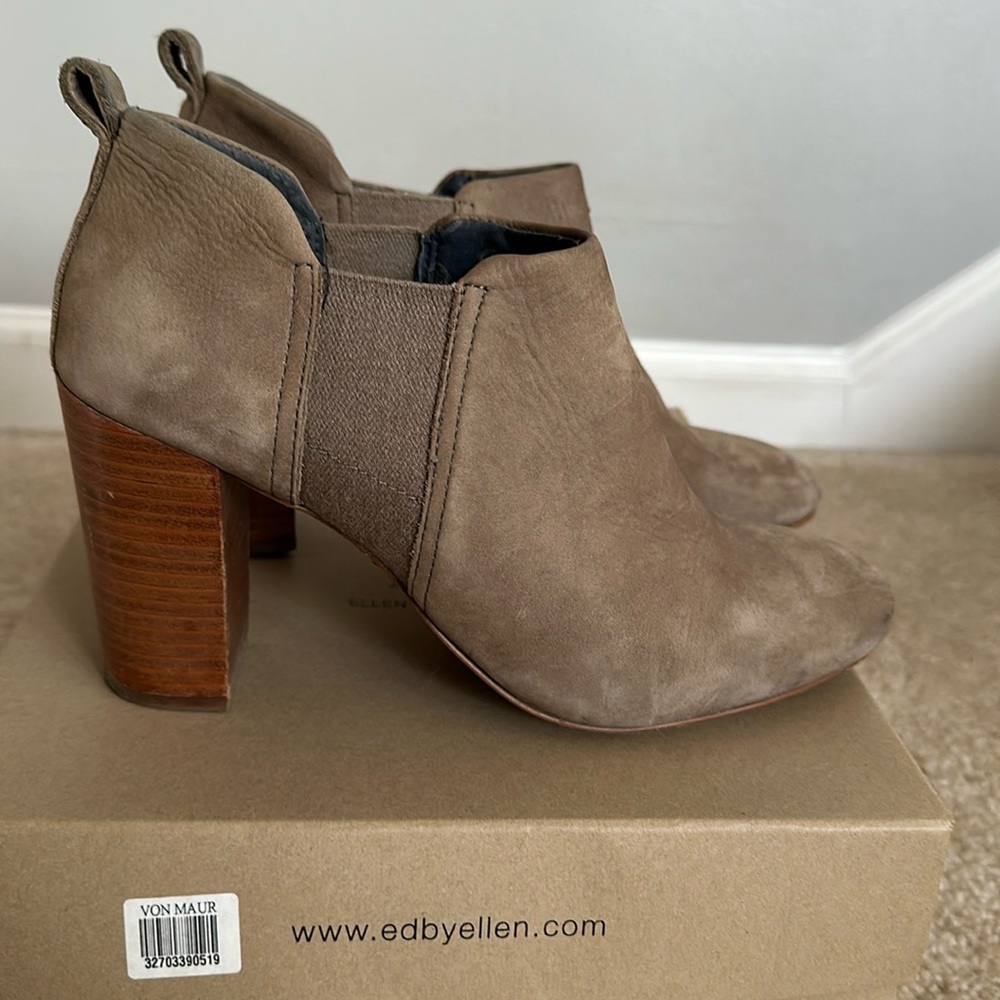 Taupe Suede Block Heel Ankle Boots